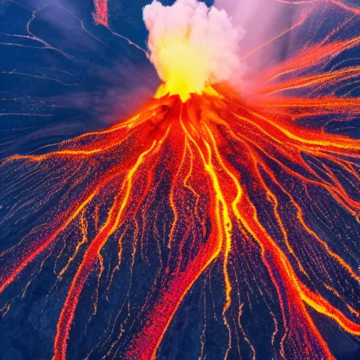 Image similar to eruption of vulcano, aerial view, dramatic lighting, cinematic