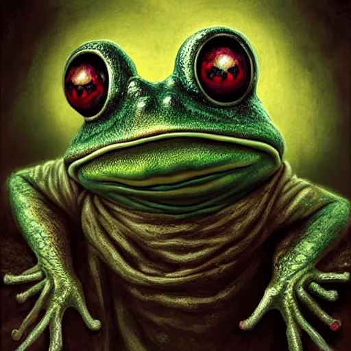 Image similar to Magic the Gathering Digital art of Elderly anthropomorphic frog russian grandmother. By Seb McKinnon