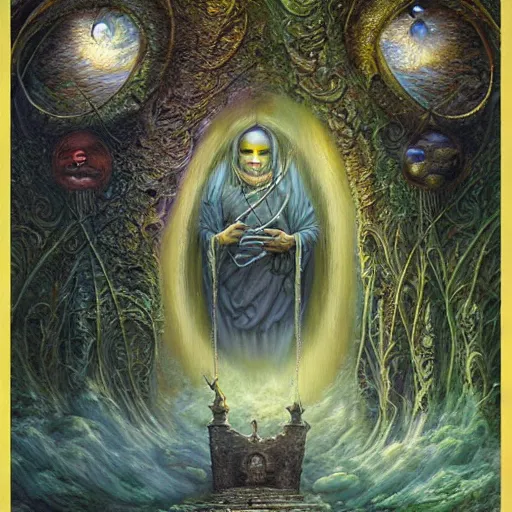 Prompt: The gate master tarot card by Tomasz Alen Kopera and Gediminas Pranckevicius, masterpiece