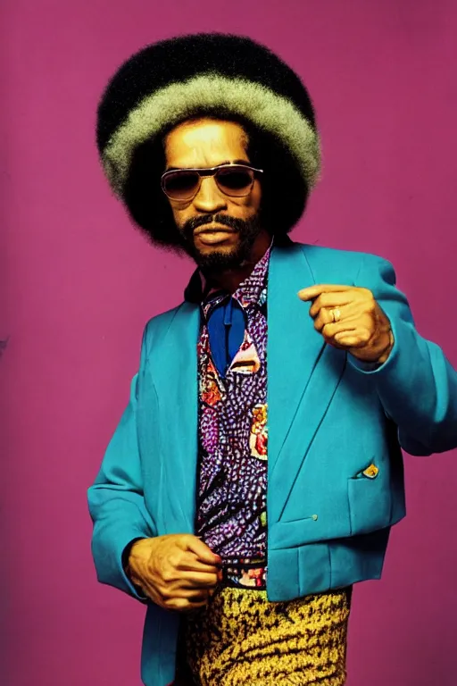 Image similar to funkiest grooviest man in the world, 70s disco jacket, photograph portrait