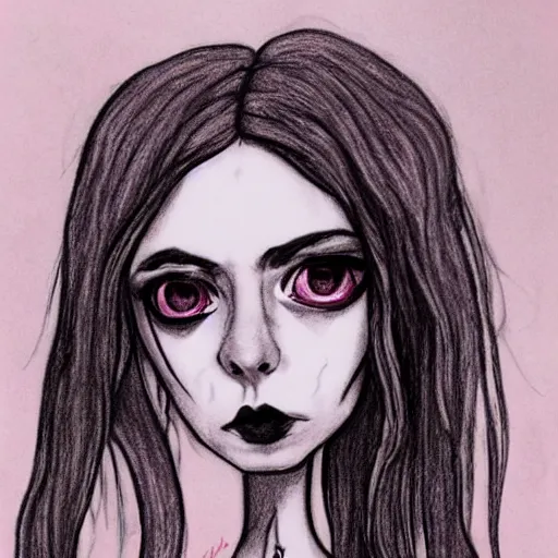 Image similar to grunge drawing of billie eilish in the style of corpse bride