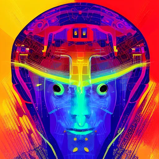 Image similar to cybernetic rainbow sorceror by petros afshar