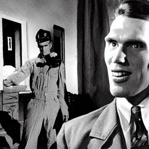 Image similar to jerma in a 1 9 4 0 s horror movie