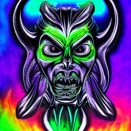 Prompt: psychedelic blacklight airbrush artwork of a stylized orc on a motorcycle, black background