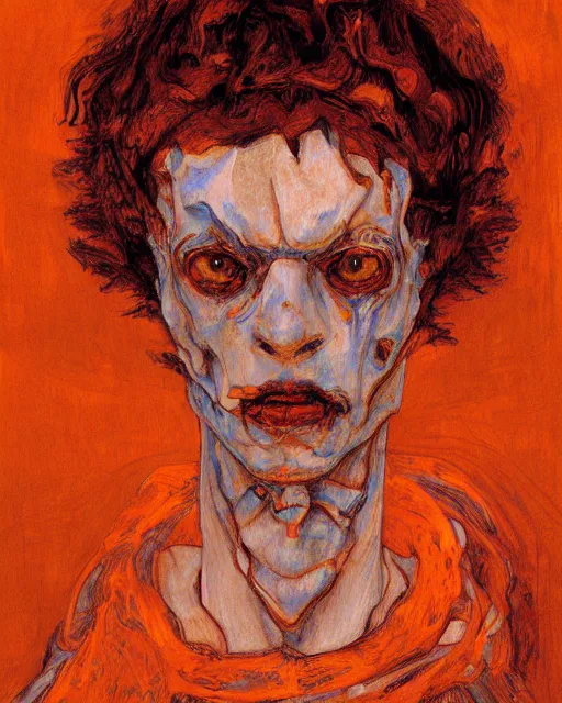 Image similar to portrait of orange cthulhu by greg rutkowski in the style of egon schiele