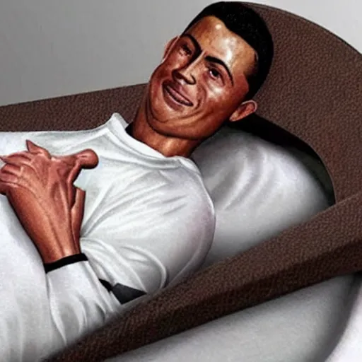 Image similar to hyper realistic image of ronaldo in his bed and he's sick