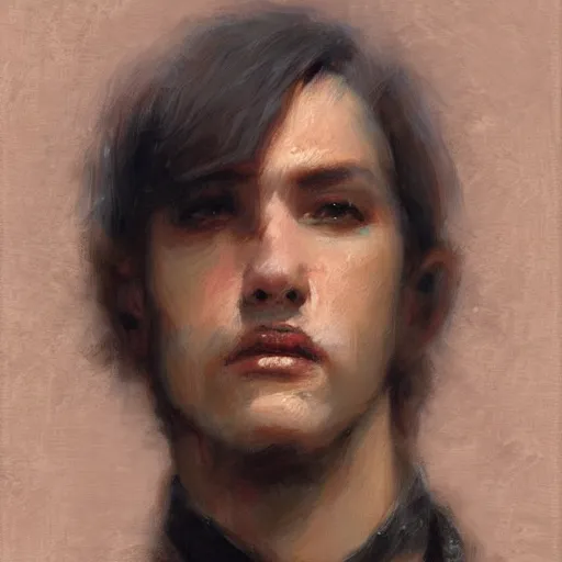 Image similar to A handsome emo guy, close-up painting by Gaston Bussiere, Craig Mullins