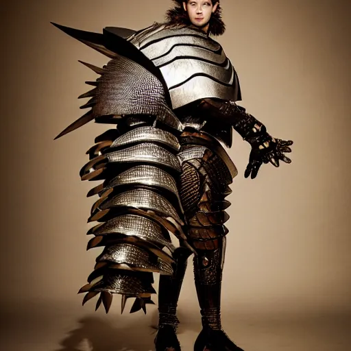 Prompt: a portrait of a beautiful young male wearing an alexander mcqueen armor made of armadillo , photographed by andrew thomas huang, artistic