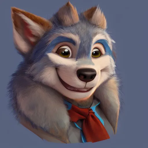 Prompt: portrait character design a young cute blue fluffy werewolf, style of maple story and zootopia, 3 d animation demo reel, portrait studio lighting by jessica rossier and brian froud and gaston bussiere