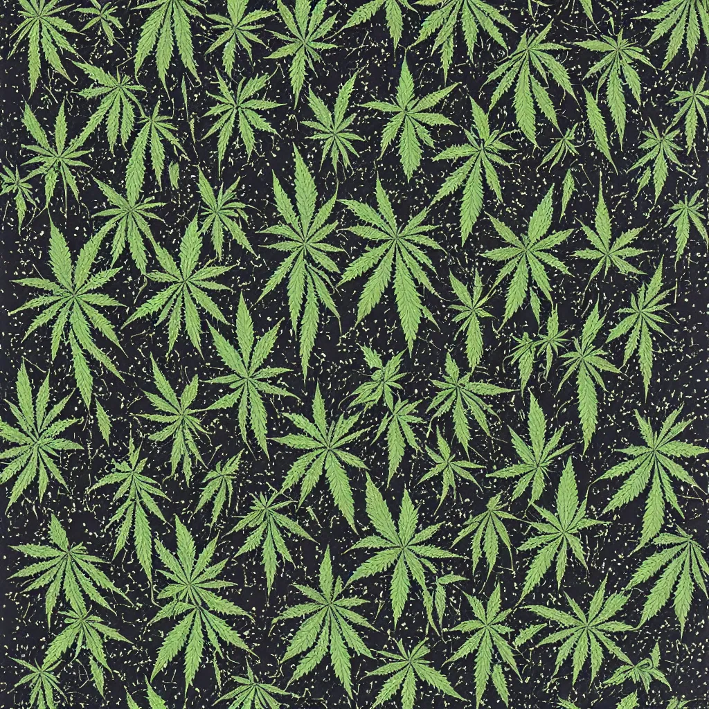 Image similar to camo made of out cannabis, smiling, abstract, maya bloch artwork, do hoang tuong artwork, cryptic, dots, stipple, lines, abstract, geometry, splotch, concrete, color tearing, uranium, acrylic, neon, pitch bending, cannabis plant leaves, faceless people, dark, ominous, eerie, minimal, points, technical, painting