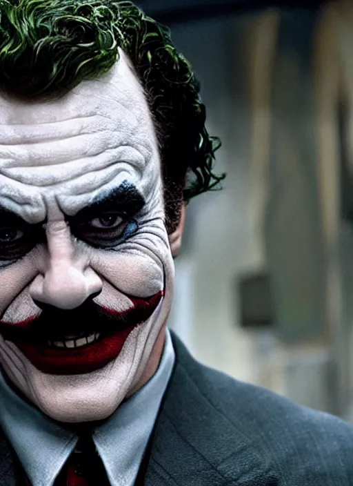 Prompt: film still of tom selleck as the joker in the dark knight, 4 k