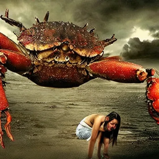 Image similar to horror movie about giant crabs eating people.