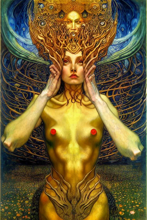 Image similar to Divine Chaos Engine by Karol Bak, Jean Delville, William Blake, Gustav Klimt, and Vincent Van Gogh, symbolist, visionary