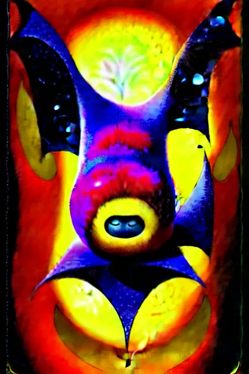 Prompt: tarot card, bat, naoto hattori, vibrant colors