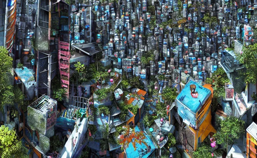 Image similar to A futuristic favela in Rio de Janeiro on a cyberpunk aesthetic mixing technology and nature, realistic cityscape, hyper realistic, trending on artstation.