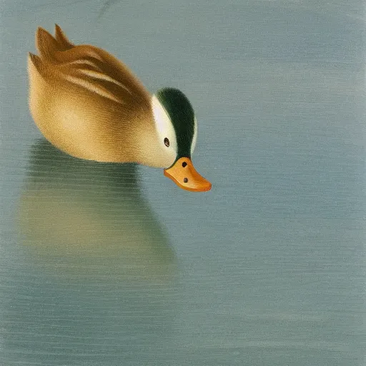 Prompt: a duck on the prowl oil painting Eric Ravilious