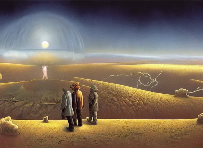 Prompt: the last survivors on earth witness the end of the world in the year 5 0 0 0, by vladimir kush