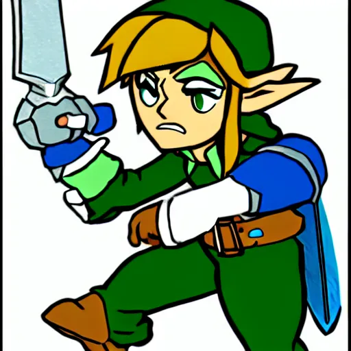 Image similar to link from legend of zelda in the style of cuphead