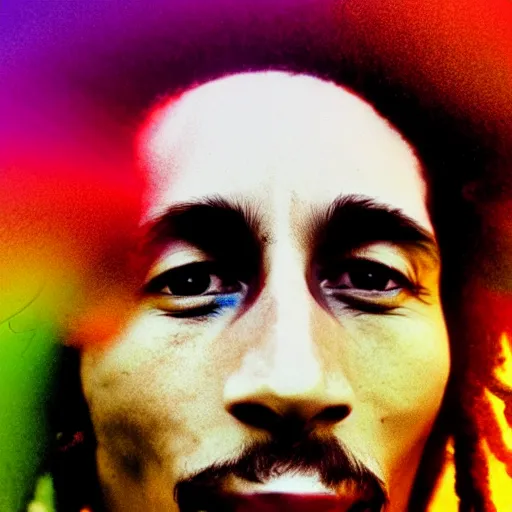 Prompt: colour masterpiece surreal closeup portrait photography of bob marley, highly detailed, smoke background, artstation, octane rendering, 8 k