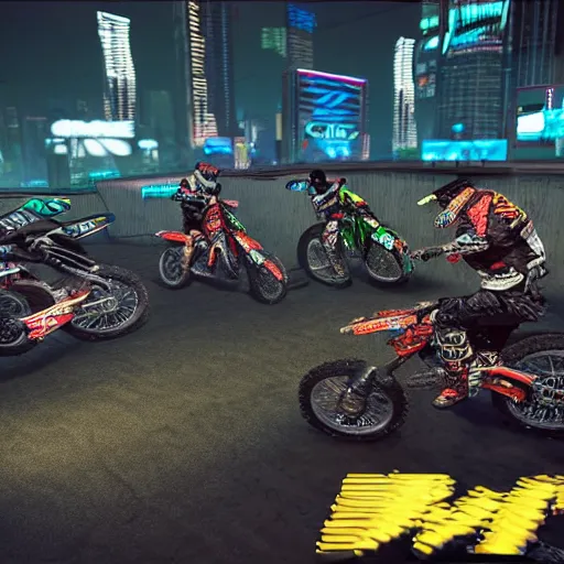 Image similar to a cyberpunk motorcross race