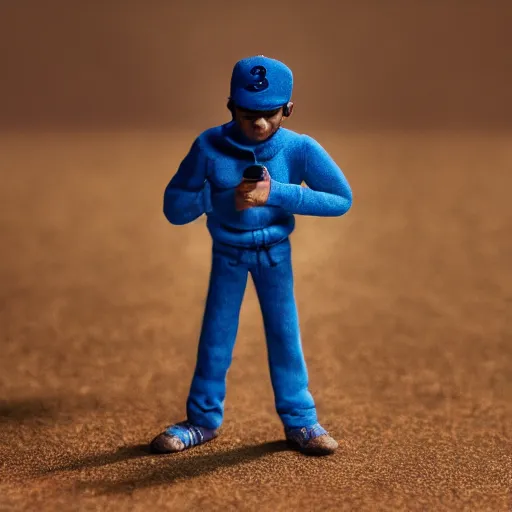 Image similar to a cinematic film still of a claymation stop motion film starring chance the rapper as a college student, shallow depth of field, 8 0 mm, f 1. 8