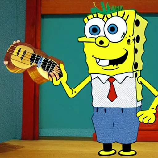 Image similar to spongebob square pants playing ukulele