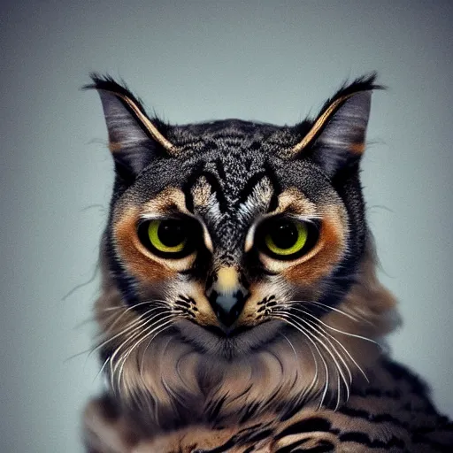 Image similar to a feline owl - cat - hybrid, animal photography