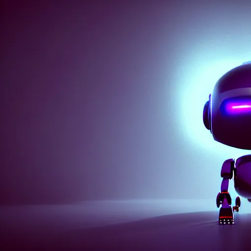 Image similar to a cute little robot in a space. super realistic 8 k render of a dark hooded powerful elegant, cinematic composition