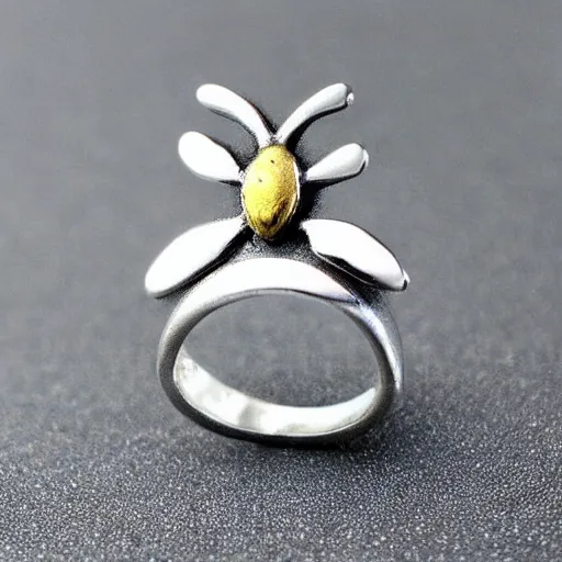 Prompt: bee pattern silver ring, realistic, clean