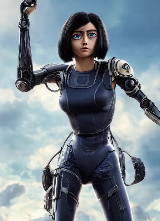 Image similar to Alita Battle Angel, digital animation, trending on artstation, full body portrait, hyper realistic render, 8k