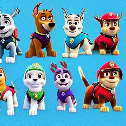 Prompt: paw patrol as real life human characters in the movie frozen, furry, photorealistic, cinematic, 3 5 mm