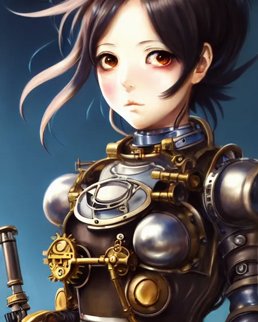 Image similar to portrait Anime Girl in mechanical armor steampunk cute-fine-face, pretty face, realistic shaded Perfect face, fine details. Anime. Bioshock steampunk realistic shaded lighting by katsuhiro otomo ghost-in-the-shell, magali villeneuve, artgerm, rutkowski Jeremy Lipkin and Giuseppe Dangelico Pino and Michael Garmash and Rob Rey