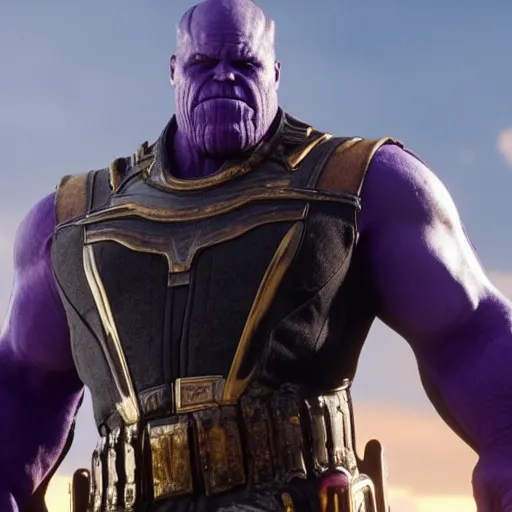 Image similar to Film still of Thanos, from Red Dead Redemption 2 (2018 video game)