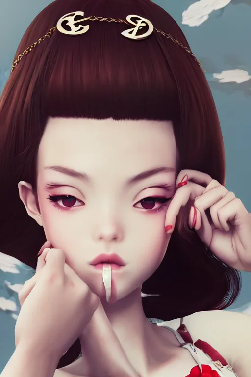 Image similar to a pin up and beautiful fashion charming dreamlke japan girl with lv jewelry, character art, art by wlop and and ilya kuvshinov, hyperdetailed, 8 k realistic, symmetrical, frostbite 3 engine, cryengine, dof, trending on artstation, digital art