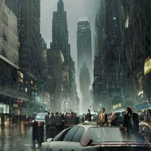 Prompt: a raining city in the movie Inception