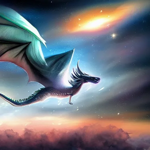 Image similar to A wind dragon flying in space, deviantart, award-winning, stunning