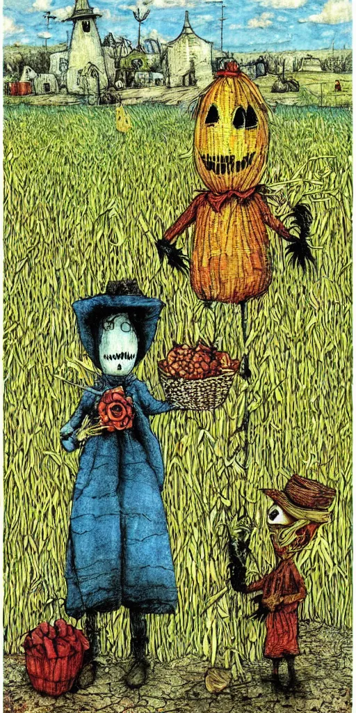 Image similar to a scarecrow and corn scene by alexander jansson