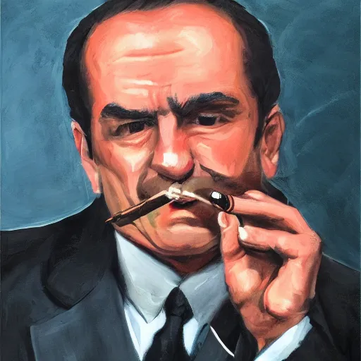 Image similar to saul goodmen as a mafia boss with cigar in mout, 8k, realistic,