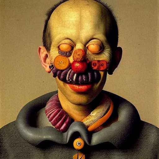 Image similar to portrait photo of a man made from everyday 3d objects, Perfect face, extremely high details, realistic, by Giuseppe Arcimboldo, Edward Hopper, Rene Margitte