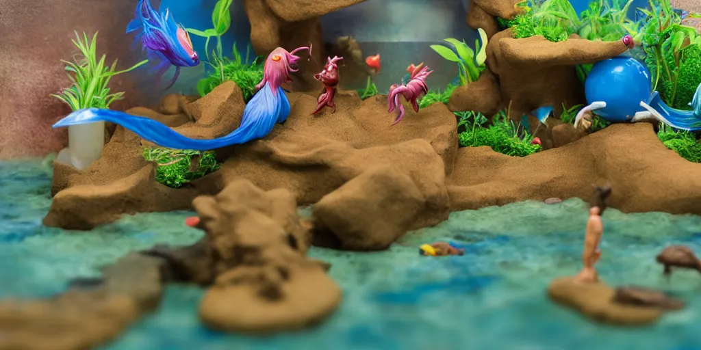 plasticine model, clay figures. side view of tropical, Stable Diffusion