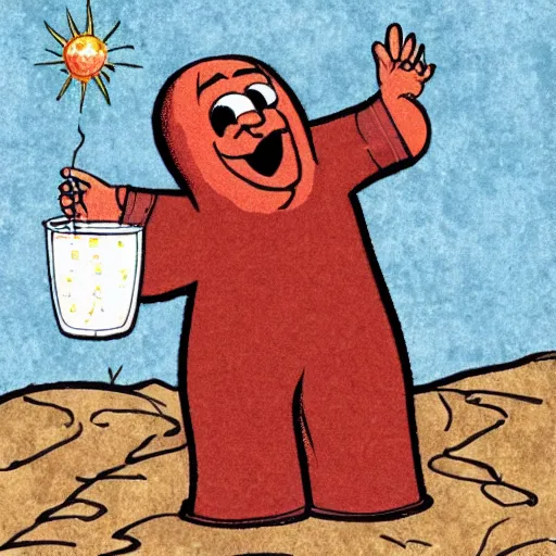 Image similar to jesus turns water into the kool - aid man