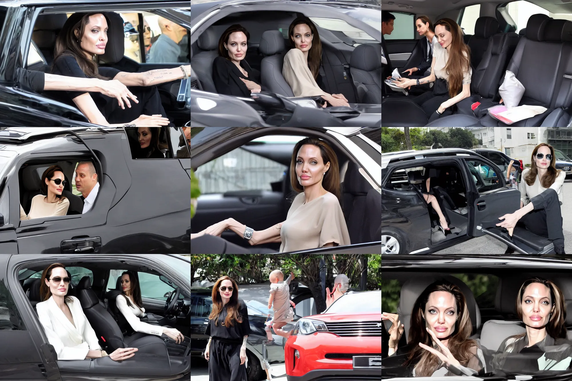 Prompt: angelina jolie sits in haval f 7