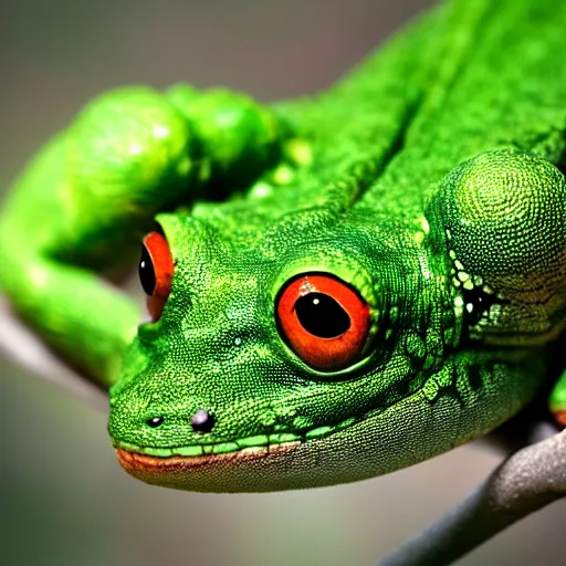 Image similar to a photo of an enormous green gecko hugging planet earth