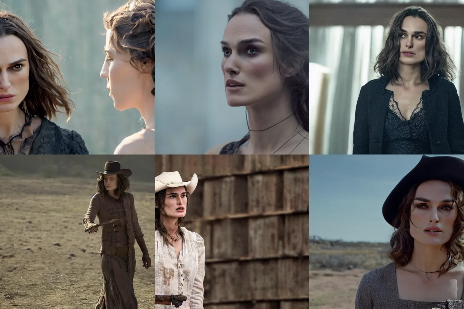 Prompt: Kiera Knightley as rampaging Dolores in Westworld (2016), film still