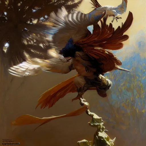 Prompt: stunning male master wizard transforming into bird, highly detailed painting by gaston bussiere, craig mullins, j. c. leyendecker, 8 k