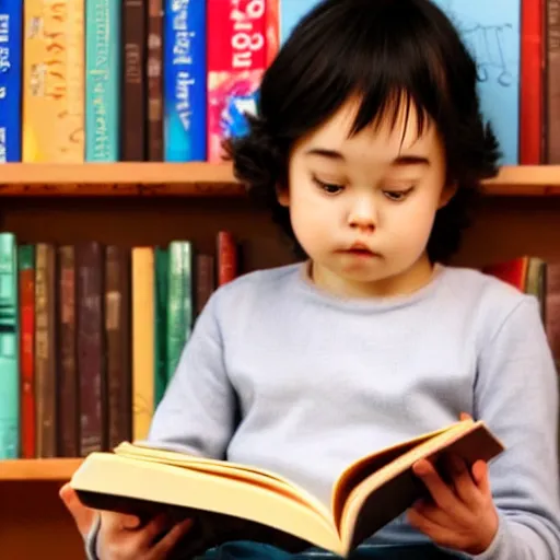 Prompt: a cute adorable phoenix fledgling learning to read in a library #Live-Action