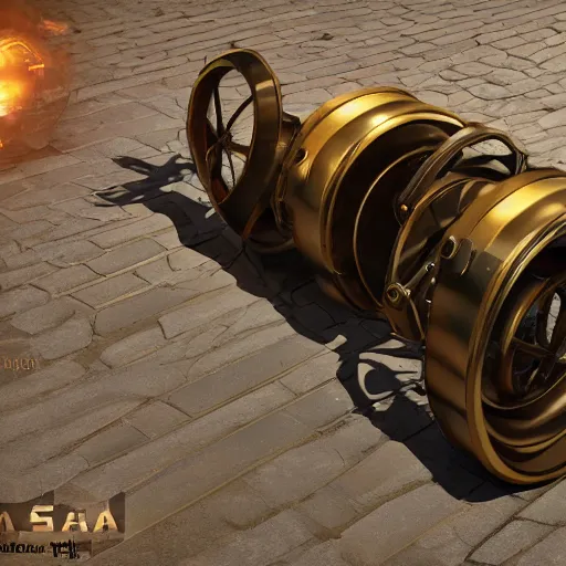 Image similar to steampunk tesla cannon, 3 d render, octane, ray tracing, ultra high detail, photorealistic, high resolution, 8 k