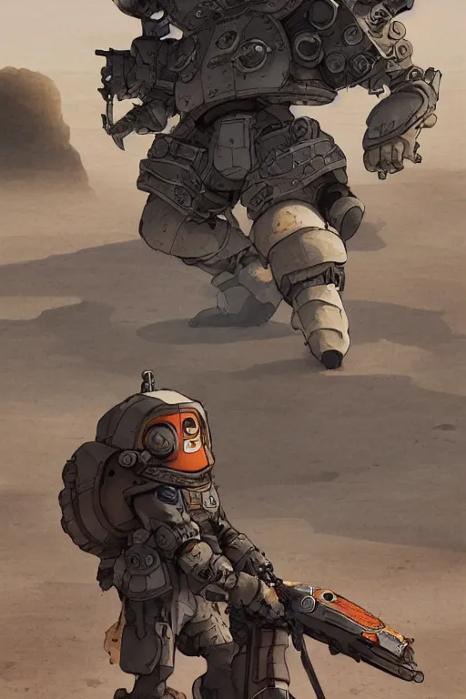 Image similar to anthropomorphic rodent with white and black ancestral ornate japanese tactical gear on an abandonment desert planet, high intricate details, long shot, rule of thirds, golden ratio, graphic novel by fiona staples and dustin nguyen, by beaststars and orange, peter elson, alan bean, studio ghibli, makoto shinkai