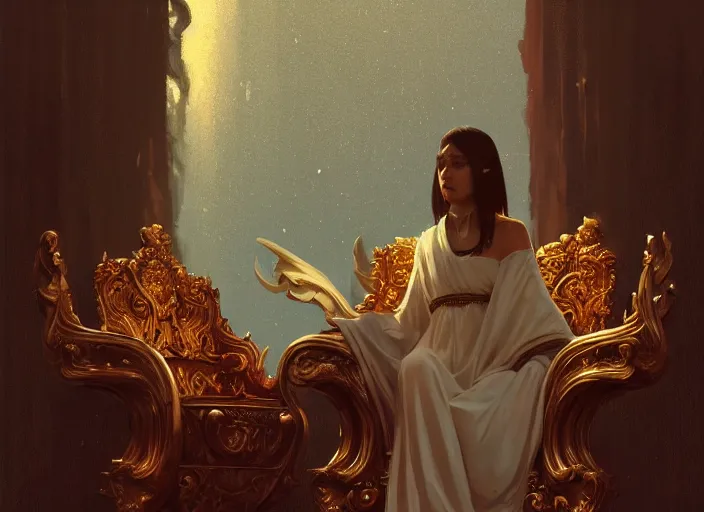 Prompt: wide view picture of a lord sitting on the thrones, lighting eyes, magic and fantasy, floating, highly detailed face, specular reflection, occlusion shadow, intricate, bokeh, masterpiece, by ilya kuvshinov and jeremy lipking and quentin mabille