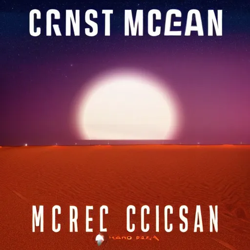 Prompt: album cover with crescent moon over maroon ocean